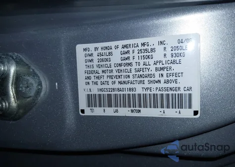 2008 Honda Accord 3.5 Ex-L from USA, damaged, VIN 1HGCS22818A011893
